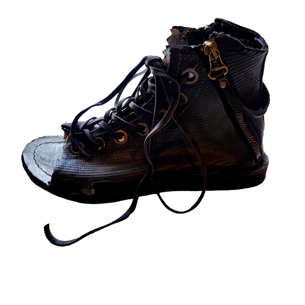 A.S.98 Black Leather Lace-Up High-Top Sandals - Picture 7 of 15